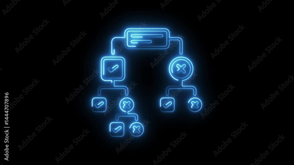 Aufkleber neon flowchart animation on black background illustrating decision making and process evaluation wit