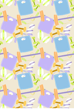 Colorful abstract pattern with weighing scales and fitness elements