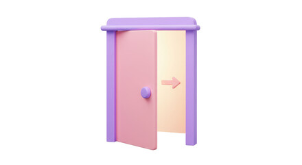 Isolated Cartoon Door Slightly Open with Arrow Sign