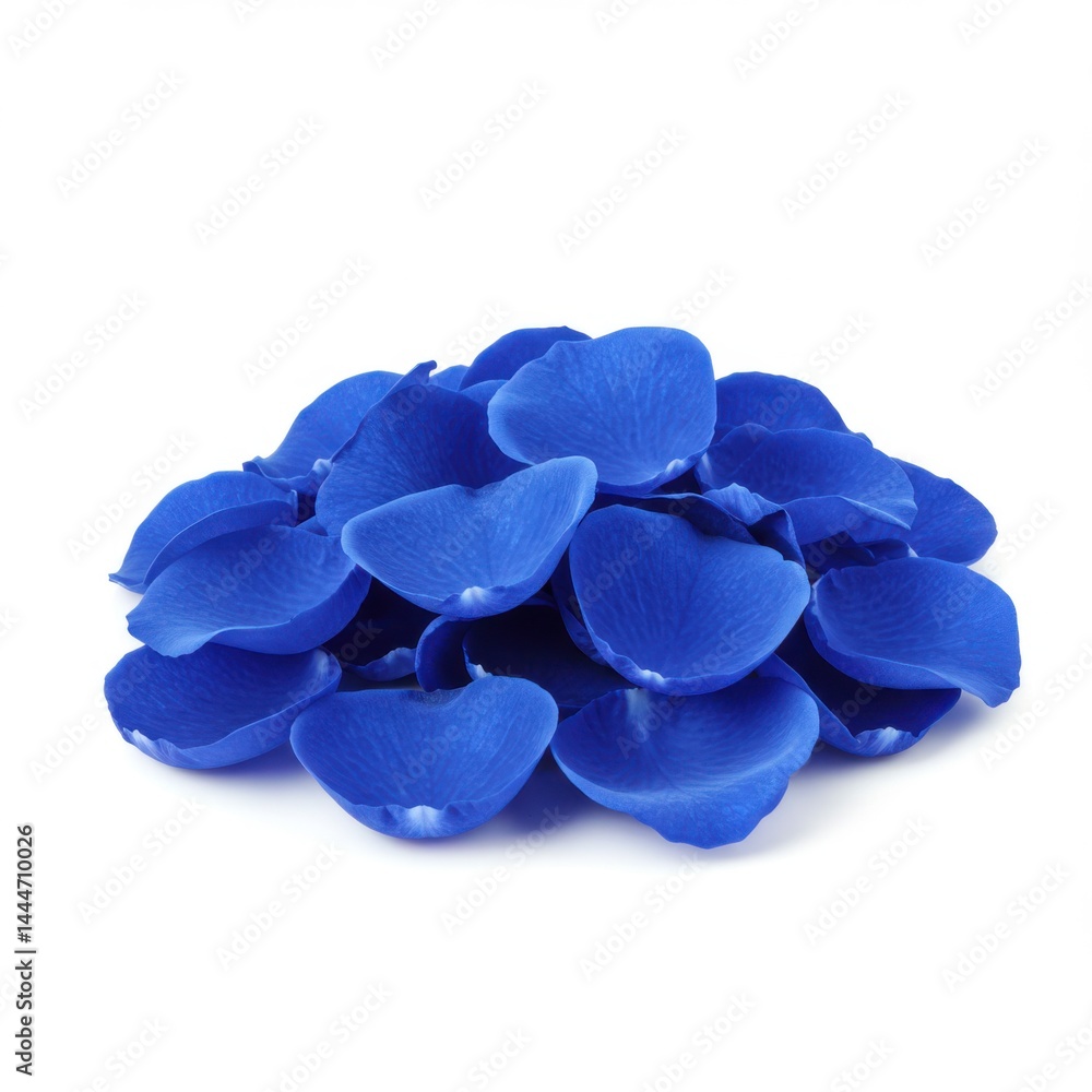 Poster a pile of blue rose petals isolated on white background creating a soft and elegant display