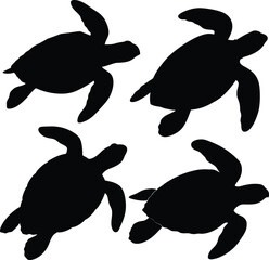 Black and White Silhouettes of Sea Turtles, Minimalist Marine Life Illustration, Repeating Pattern Vector Art, Oceanic Motif with Stylized Wildlife and Bold Contrasting Shapes