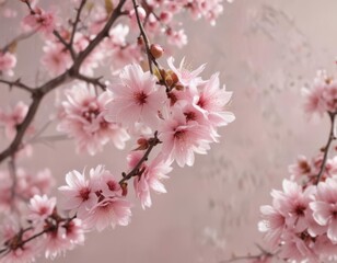 Obraz premium Soft pink sakura petals descend, blurred background, ethereal feel , graphic, visual