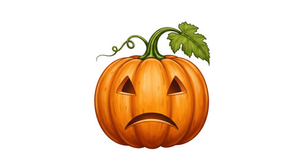 Isolated Sad Jack O Lantern with Green Leaf
