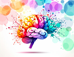 Colorful human brain painted with watercolours.	