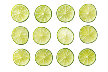 Fresh lime slices in a grid pattern