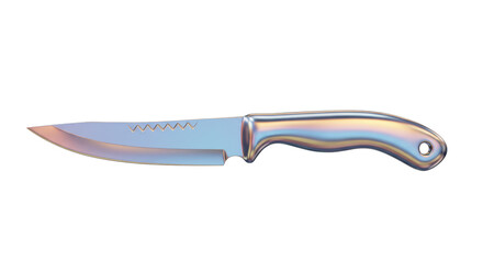 Isolated Iridescent Hunting Knife with Serrated Edge