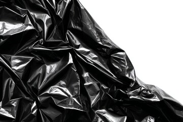 Obraz premium Black Plastic Texture Background - Crumpled black plastic sheet isolated on white, showing texture and folds. Perfect for design backgrounds