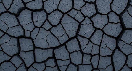 Dark Gray Cracked Earth Texture, Close-Up of Dry Soil Surface with Fine Fissures, Arid Land Pattern
