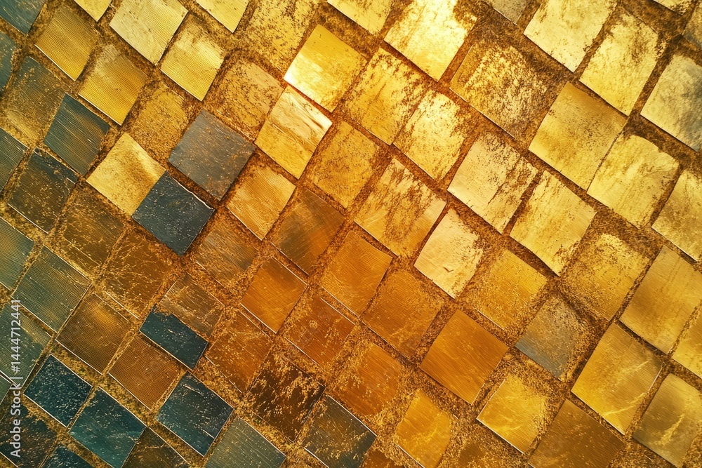 Poster golden square tiles arranged diagonally, creating a textured, luxurious background.