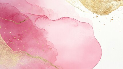 Abstract watercolor design with pink and gold