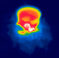 Obraz premium A pot of heated water. Image thermal imager device.