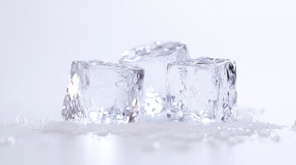 Obraz premium Three clear ice cubes on a light surface