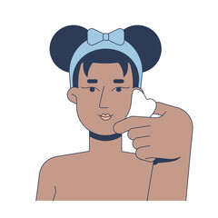 Black woman using gua sha stone for facial massage 2D vector illustration. Skin wellness. Contour face. African american female flat character isolated on white background. Colorful cartoon image