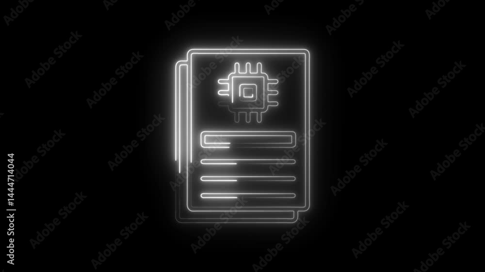 Poster digital documents with circuit chip neon glow futuristic data