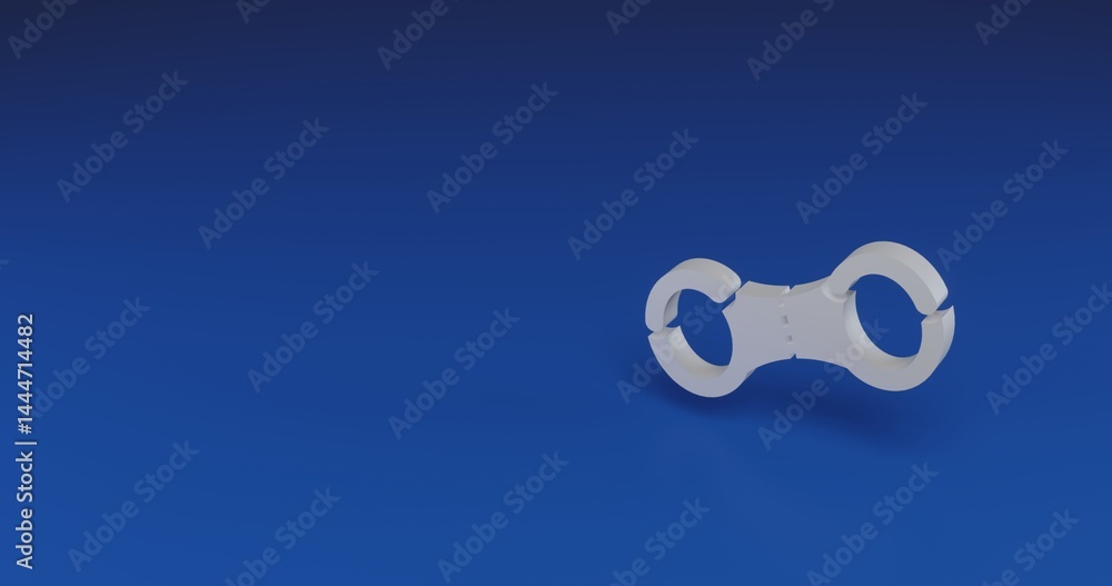 Poster isolated realistic white handcuffs symbol with shadow. located on the right side of the scene. 3d il