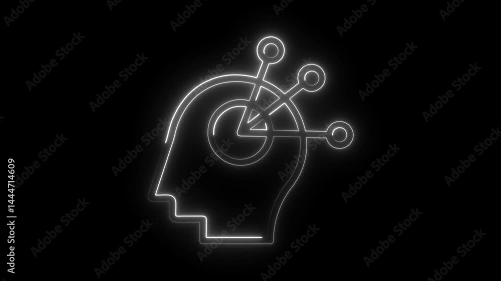 Poster neon head with connecting nodes artificial intelligence concept on black background futuristic brain