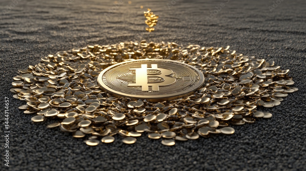 Poster Dynamic visualization of Bitcoin in a circular web of nodes, symbolizing decentralization and technology