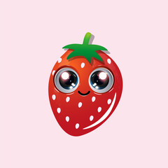 Obraz premium A cute, cartoonish strawberry character features large, shiny eyes and a small smile