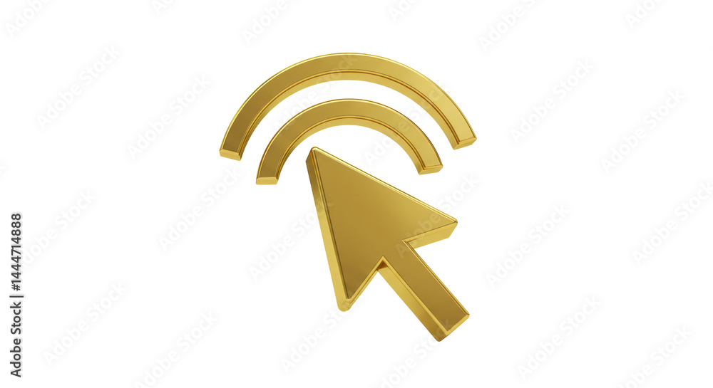 Poster isolated golden cursor clicking wireless connection symbol
