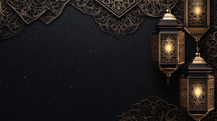 Luxury Ramadan background with black and gold patterns