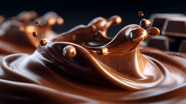 Melting chocolate splash macro dessert photography close-up food texture creamy foam and shiny syrup food aesthetic