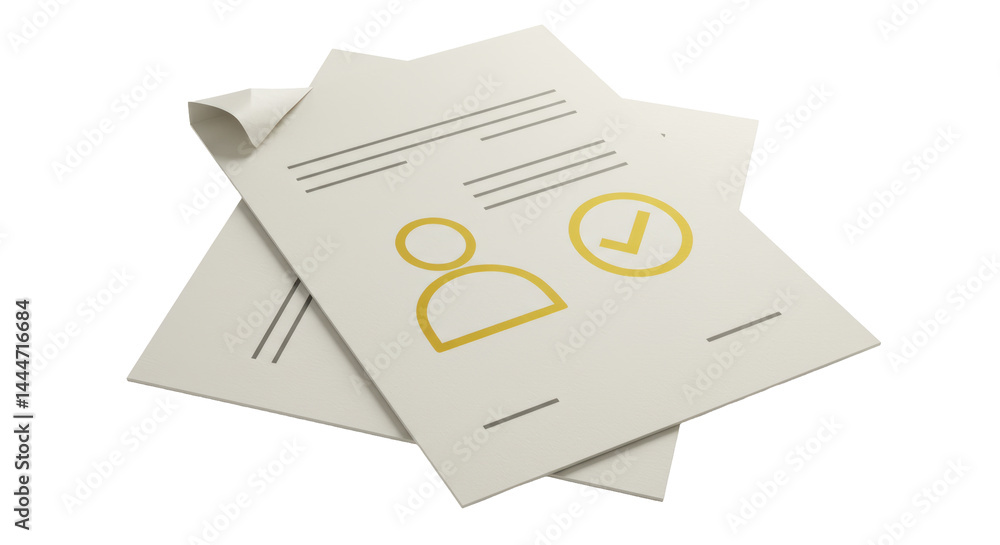 Poster isolated approved documents with checkmark and profile icon