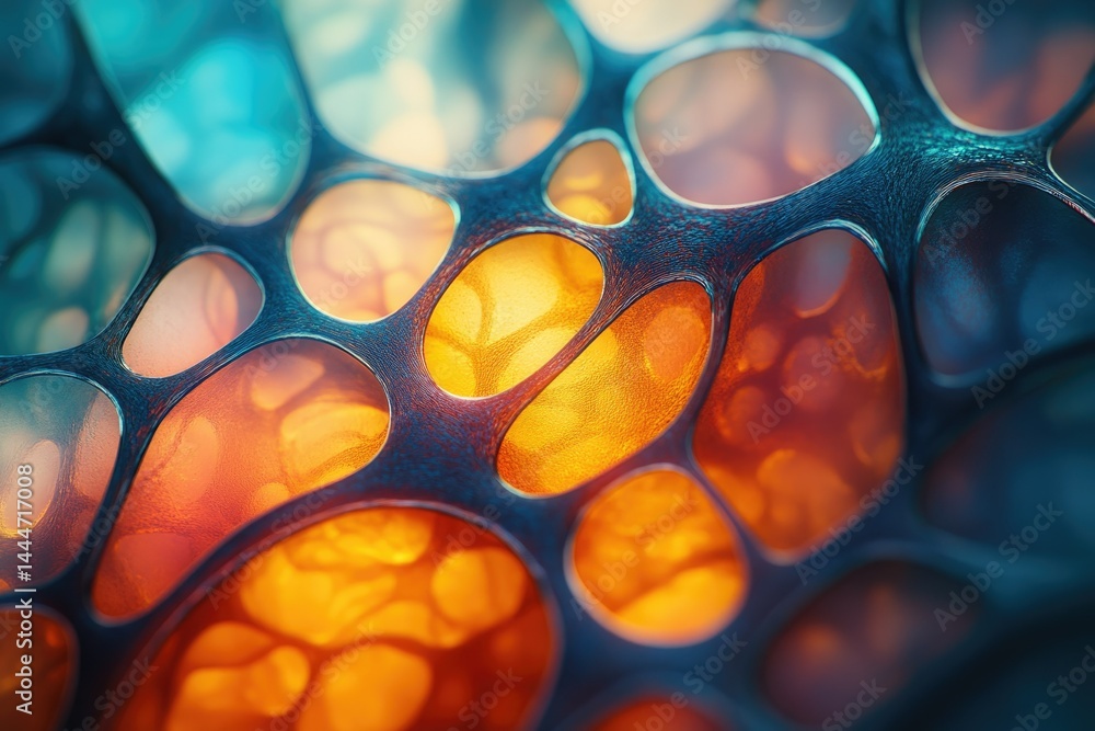 Poster Abstract image of a network with interconnected nodes glowing orange and teal.