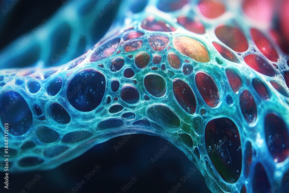 Poster abstract close-up of a vibrant, interconnected network resembling a biological structure or alien la