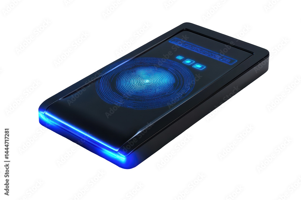 Poster high resolution biometric fingerprint device isolated on white suitable for digital security and ide