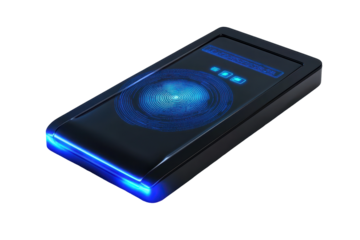 High resolution biometric fingerprint device isolated on white suitable for digital security and identity protection topics