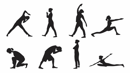 Obraz premium Diverse Exercise and Stretching Silhouettes Fitness Poses for Warm-up and Cool-down