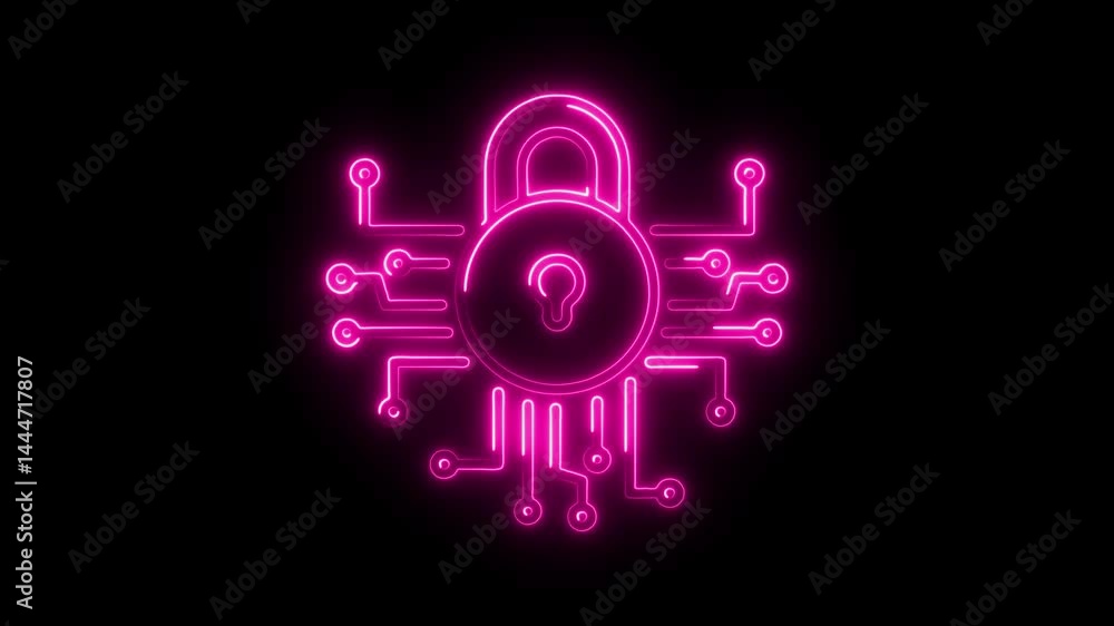 Aufkleber neon pink cyber security padlock with circuit board protection for internet and data integrity netwo