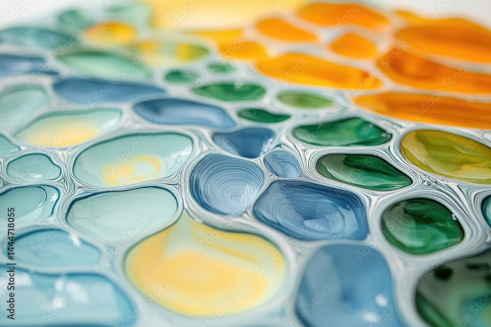 Poster Abstract fluid art showcasing vibrant colors in a mesmerizing pattern of interlinked cells.