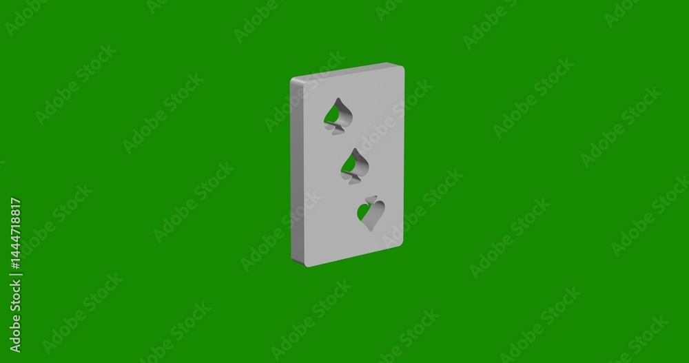 Aufkleber isolated realistic white three of spades playing card front view with shadow. 3d illustration on gre