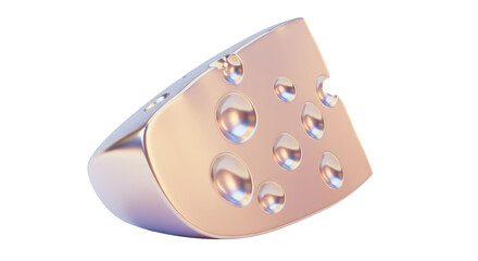 Isolated Shiny Swiss Cheese Wedge with Large Holes