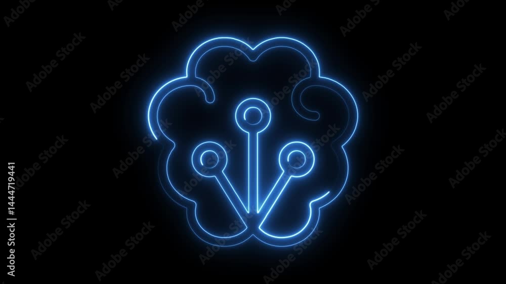 Poster glowing neon brain symbol animation on black background artificial intelligence concept animated out