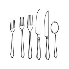 Elegant knife and fork cutlery line art vector illustration
