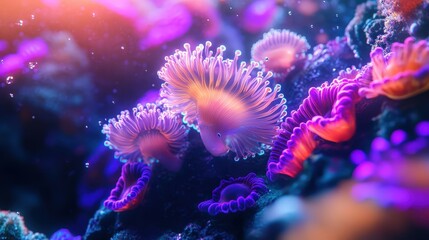 Fototapeta premium Vibrant Jellyfish in Colorful Underwater Scene Full of Life and Light