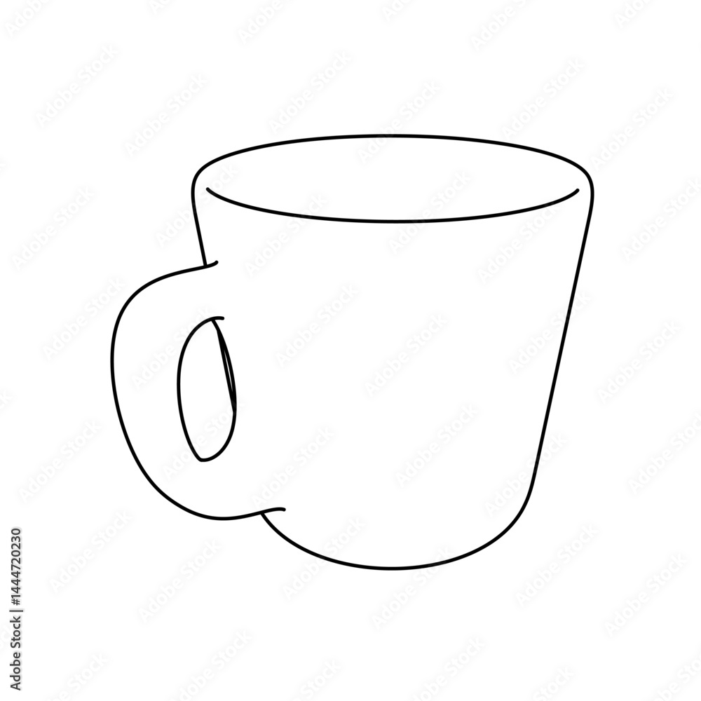 Poster the outline of a large cup is made with black lines. 3d view of the object in perspective. vector il