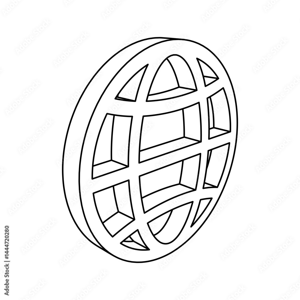 Poster the outline of a large web symbol is made with black lines. 3d view of the object in perspective. ve