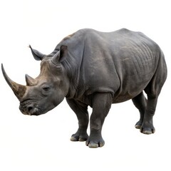 Obraz premium Black rhino isolated on a white background. Endangered wildlife species