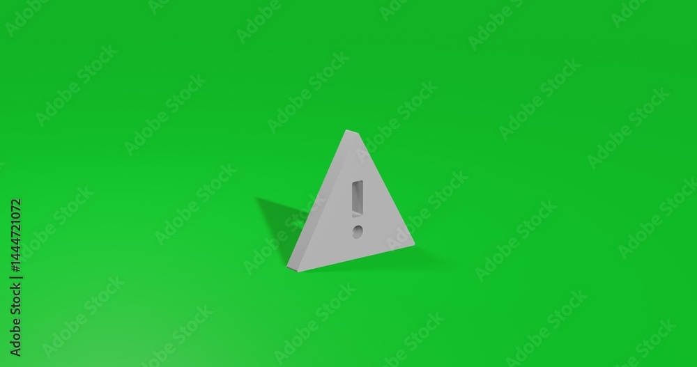 Poster isolated realistic white warning symbol front view with shadow. 3d illustration on green chroma key 