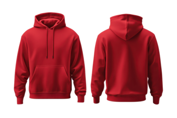 Plain red hoodie in front and back mockup isolated on white background for custom print designs