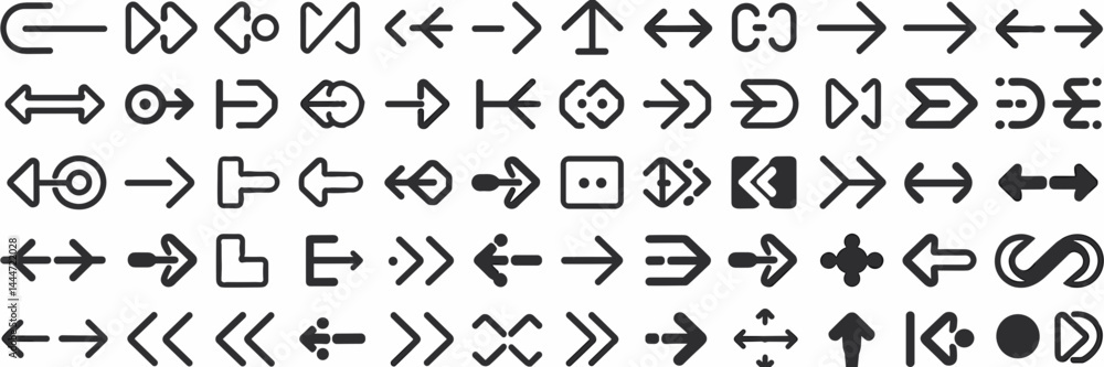 Poster vector icon sheet with arrows in various directions and styles – great for navigation designs, user 