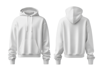Blank white hoodie front and back view mockup isolated on white perfect for custom apparel design