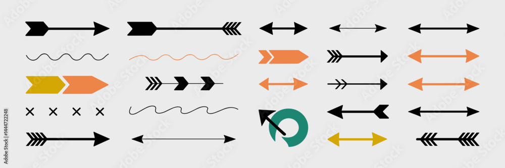 Poster vector illustration of arrows in various styles and directions – ideal for user interface designs, b