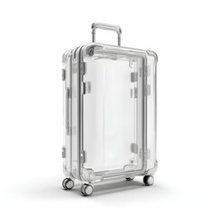 Designer transparent suitcase isolated on pure white background, modern travel accessory. --v 7.0