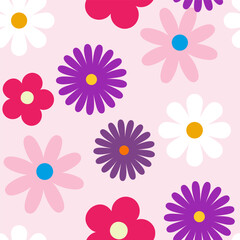 A vibrant floral pattern featuring stylized flowers in various colors

