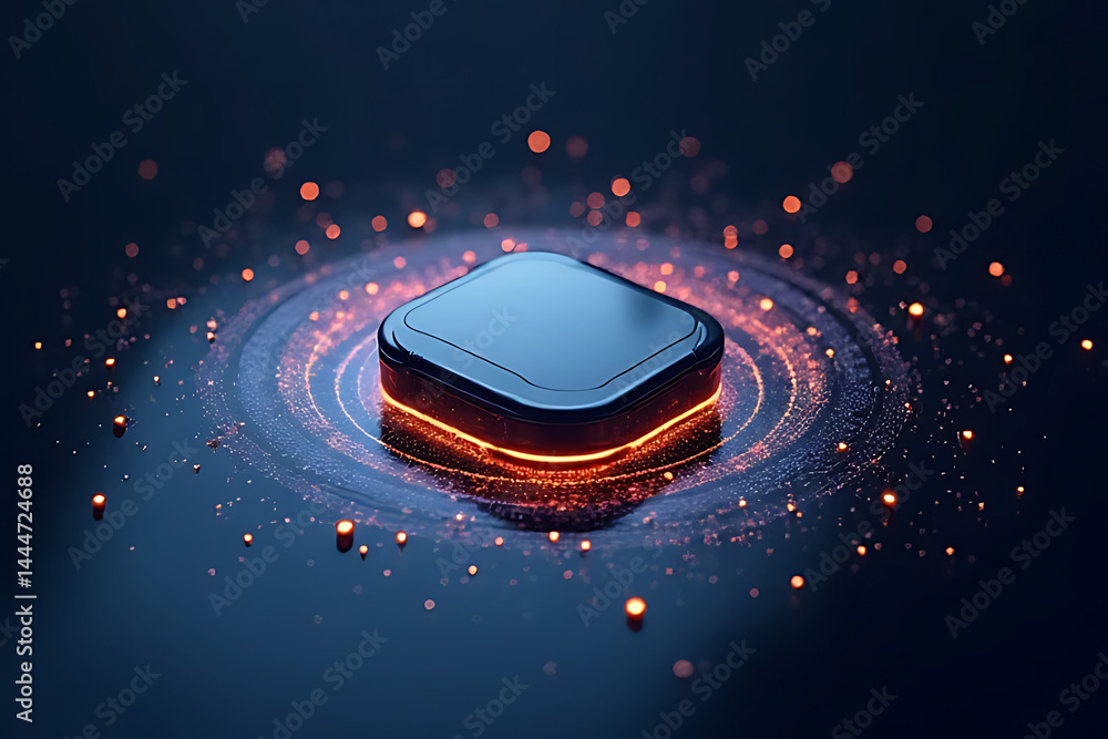 Poster illuminated technology device virtual space digital art dark background abstract perspective