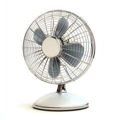 desk fan with a metal base, white background,